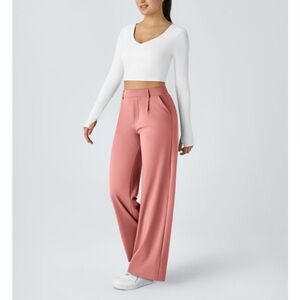 NWT Halara DayStretch High Waisted Pocket Straight Leg Work Pants Pink Large